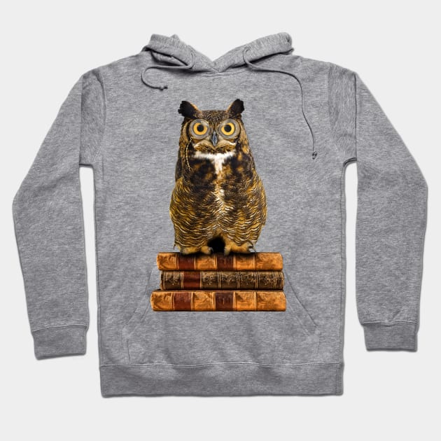 Great Horned Owl on Old Books Hoodie by SirLeeTees